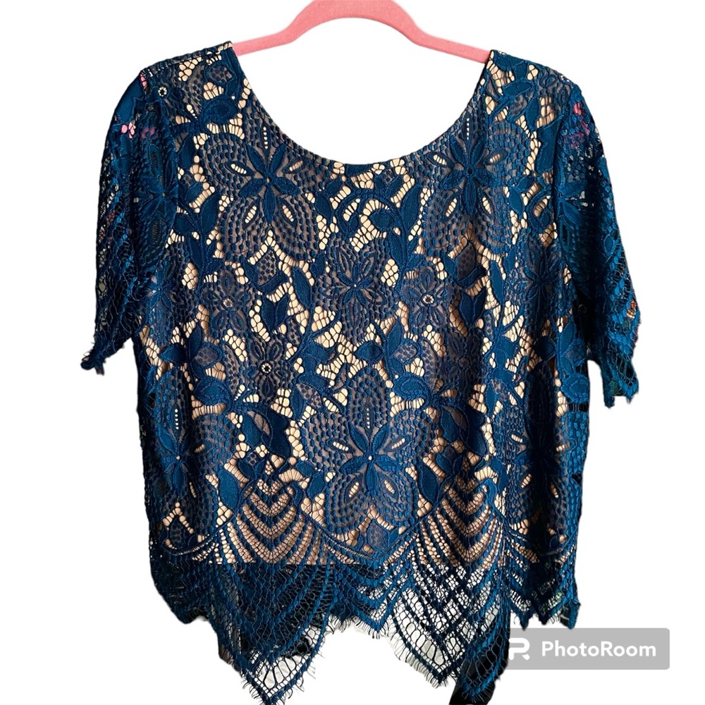 NEW Express Lace Top, BLUE Size L
